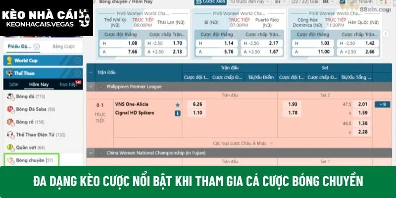 Đa dạng kèo cược nổi bật khi tham gia cá cược bóng chuyền
